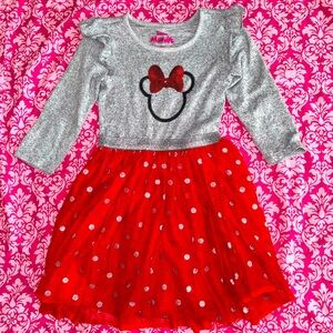 Girls Minnie Mouse gray and red dress with tulle skirt